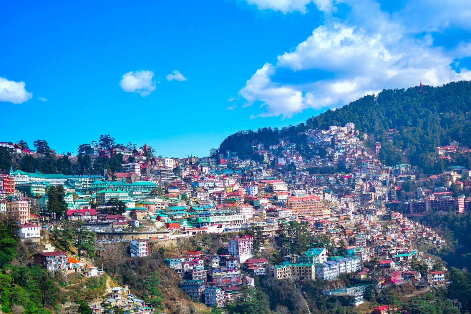 Houses spread across the green hills of Shimla